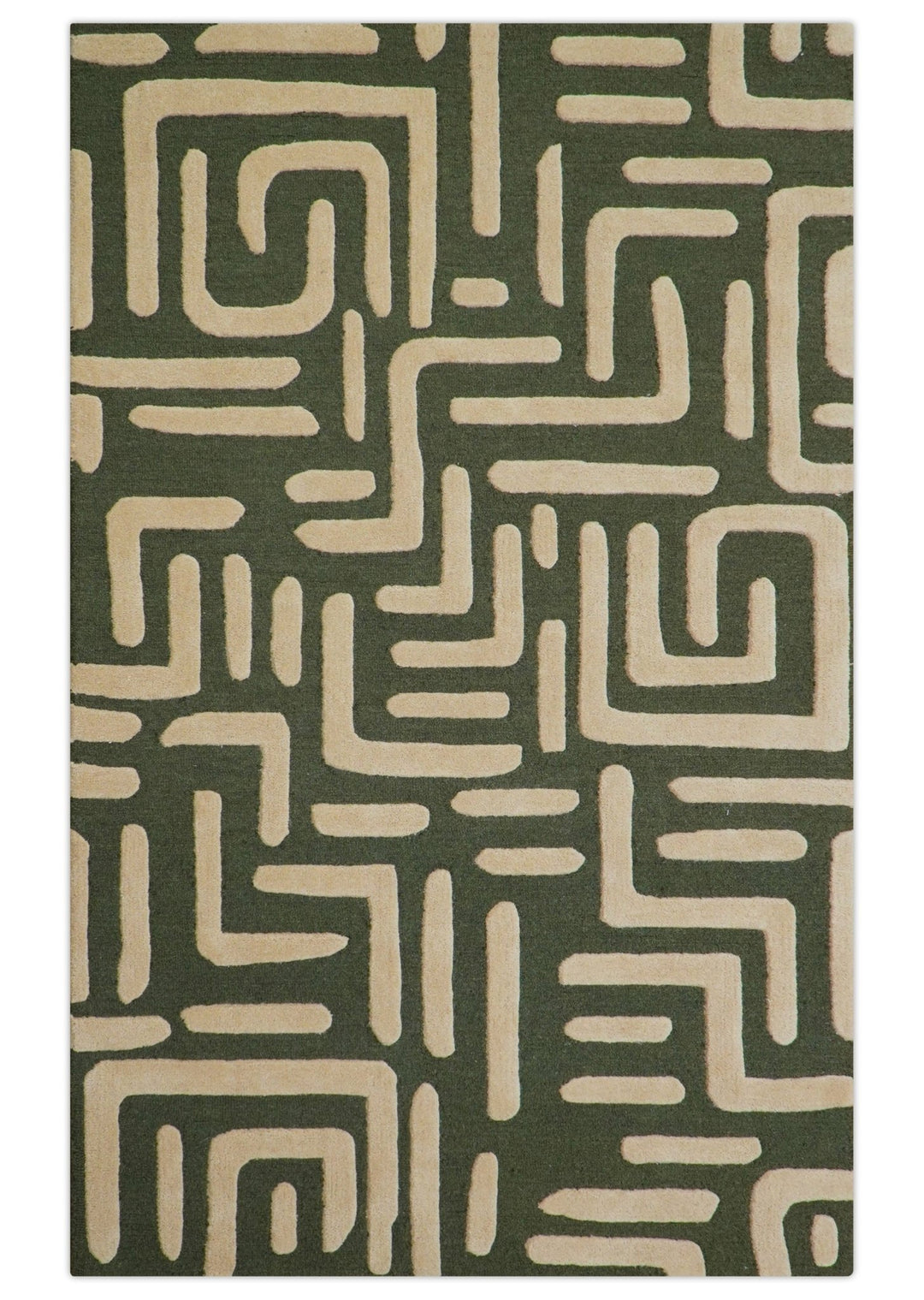 Maze Custom Made Modern Abstract Design Olive Hand Tufted Wool Area Rug - The Rug Decor