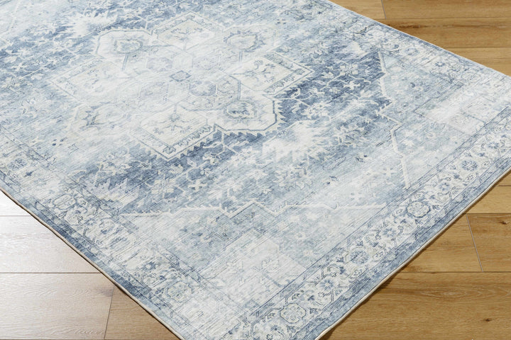 Mauro Traditional Medallion Design Blue And Beige Washable Area Rug