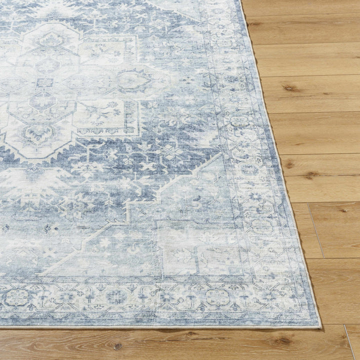 Mauro Traditional Medallion Design Blue And Beige Washable Area Rug