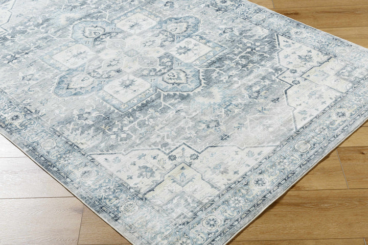 Mauro Traditional Medallion Design Blue Washable Area Rug
