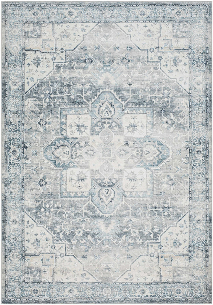 Mauro Traditional Medallion Design Blue Washable Area Rug