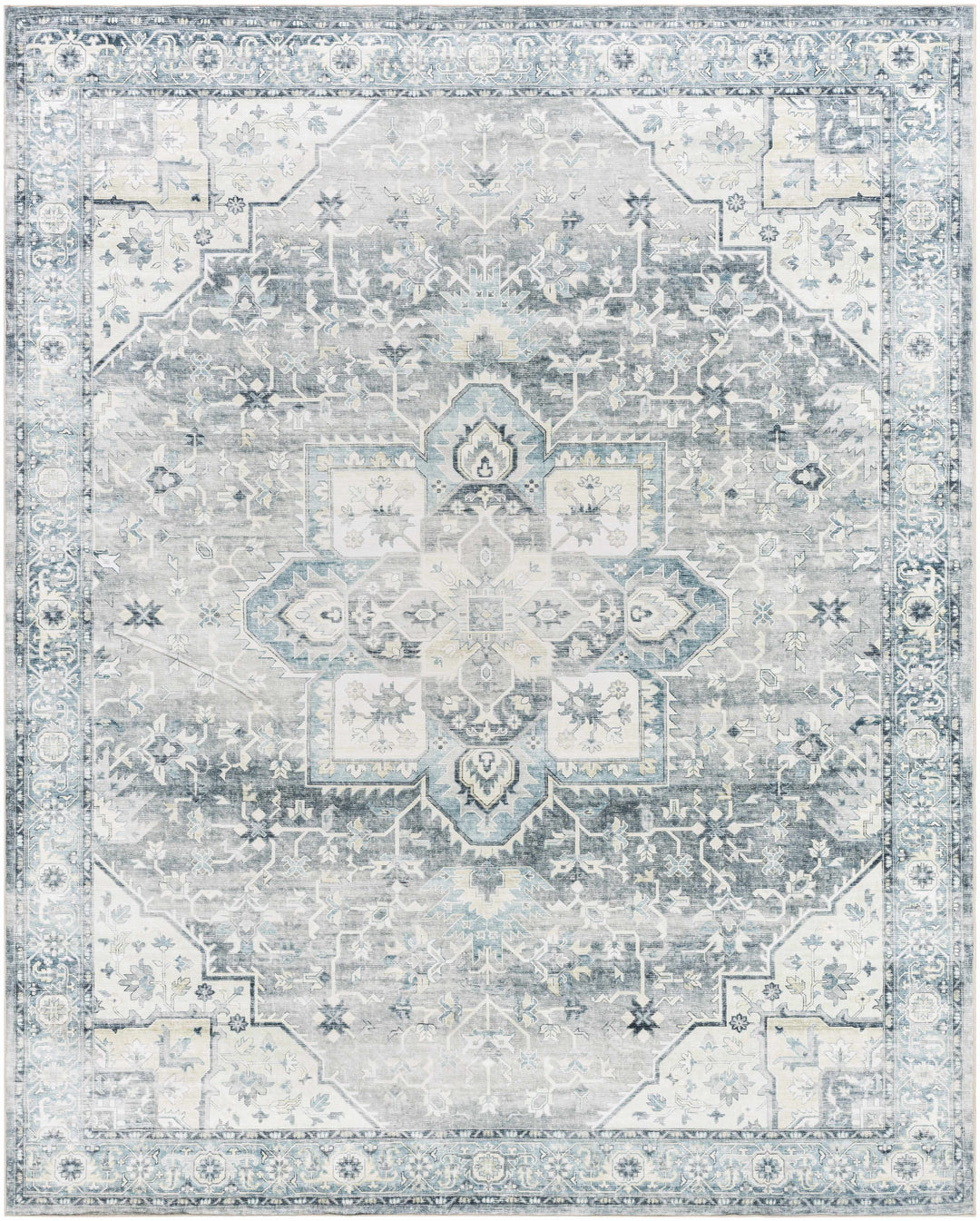 Mauro Traditional Medallion Design Blue Washable Area Rug