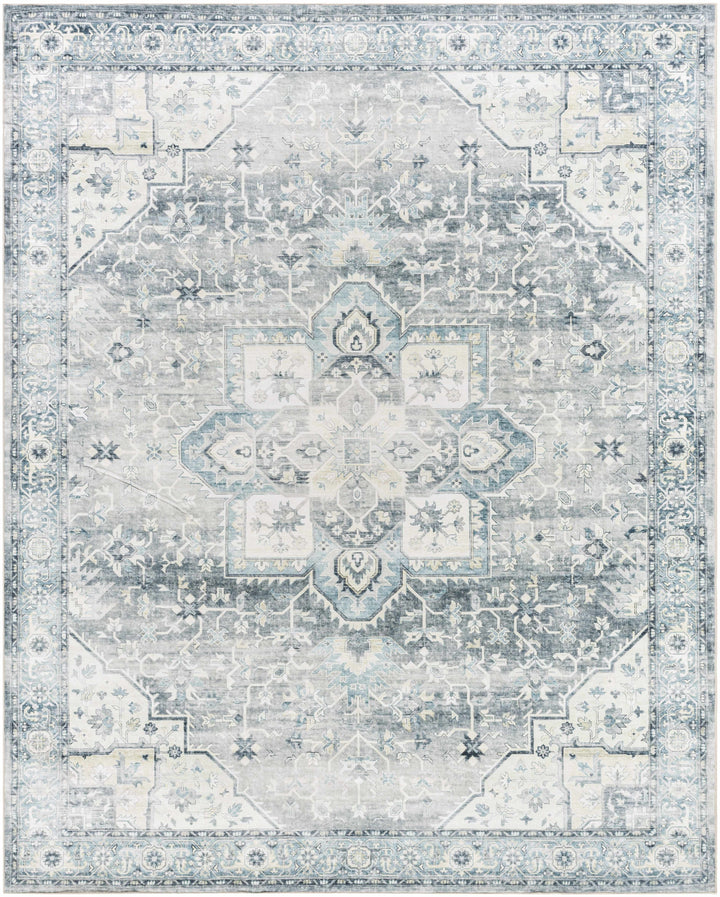 Mauro Traditional Medallion Design Blue Washable Area Rug