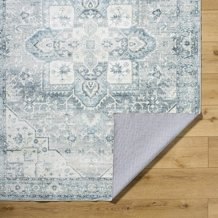 Mauro Traditional Medallion Design Blue Washable Area Rug