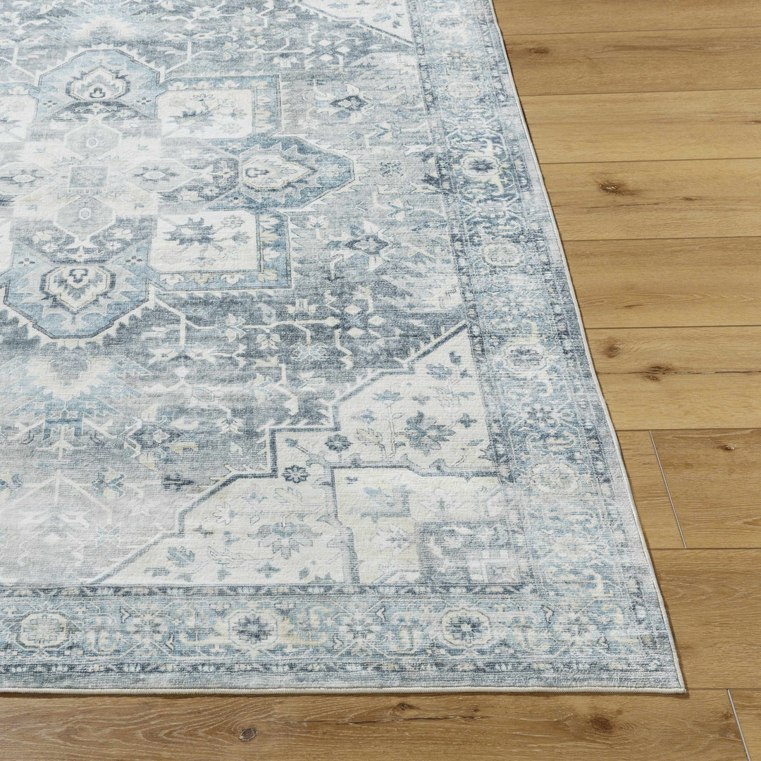 Mauro Traditional Medallion Design Blue Washable Area Rug