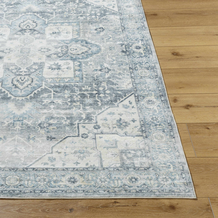 Mauro Traditional Medallion Design Blue Washable Area Rug