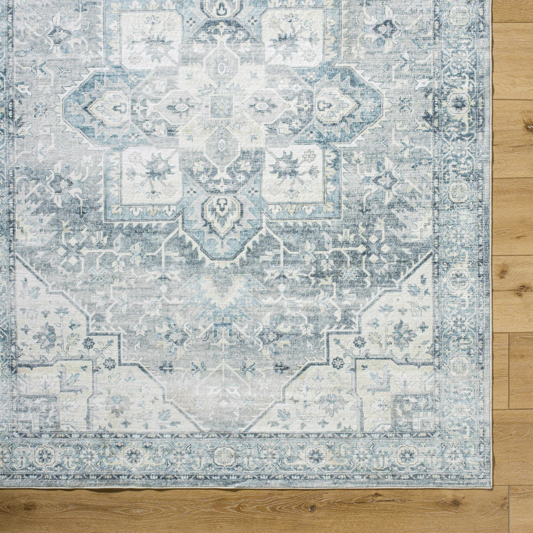Mauro Traditional Medallion Design Blue Washable Area Rug