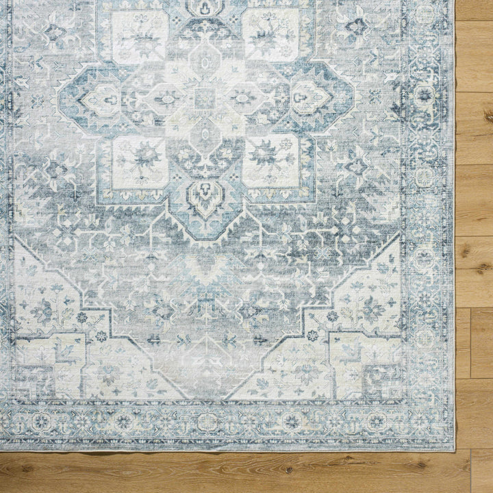 Mauro Traditional Medallion Design Blue Washable Area Rug