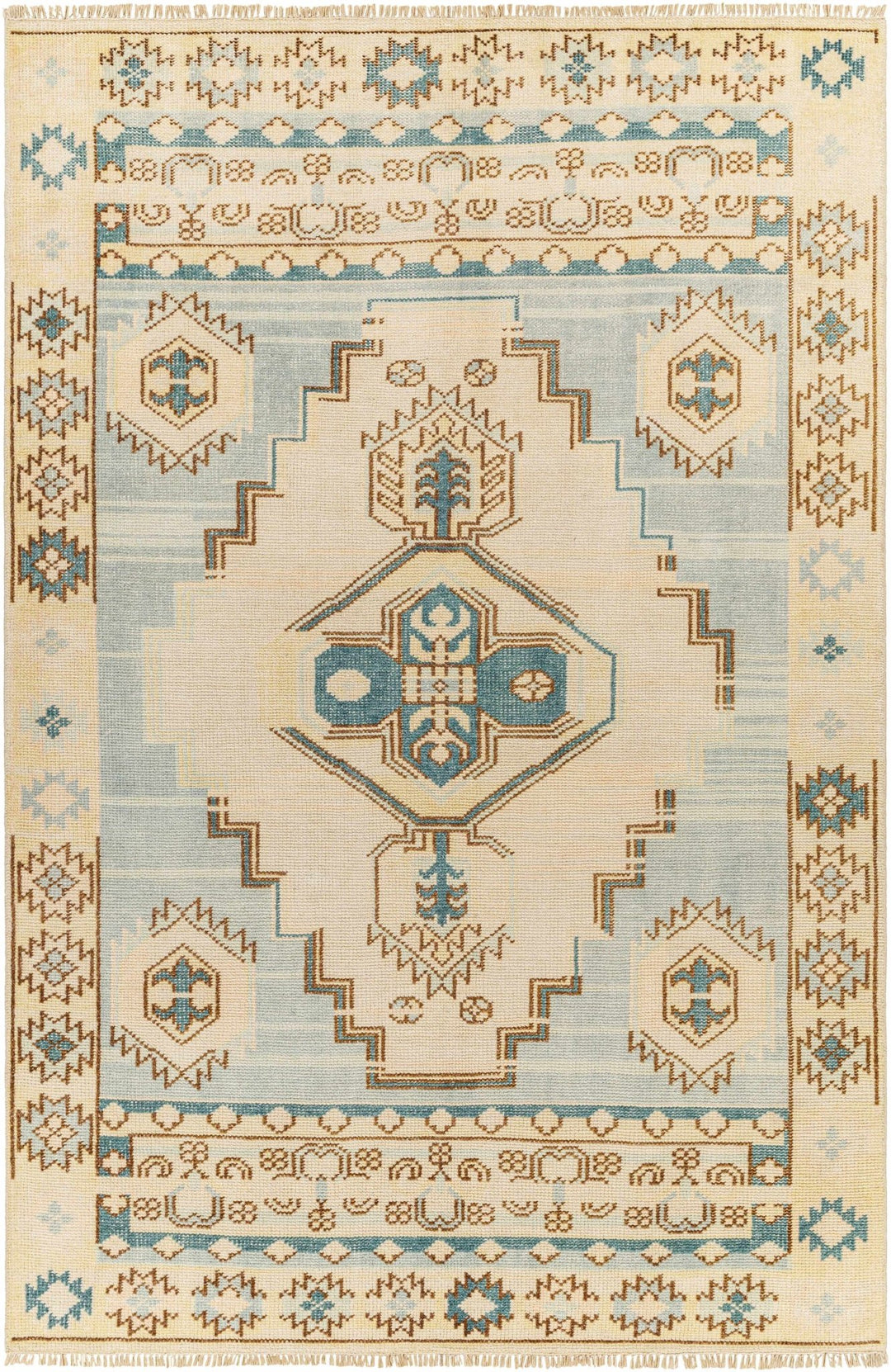 McColl Transitional Style Cream And Teal Hand Knotted Wool Rug - The Rug Decor