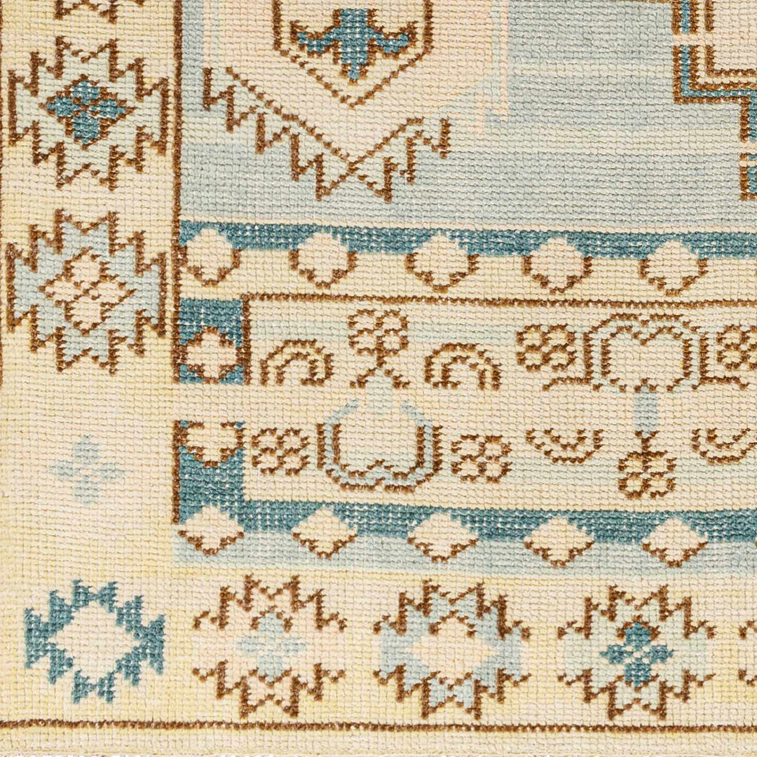 McColl Transitional Style Cream And Teal Hand Knotted Wool Rug - The Rug Decor