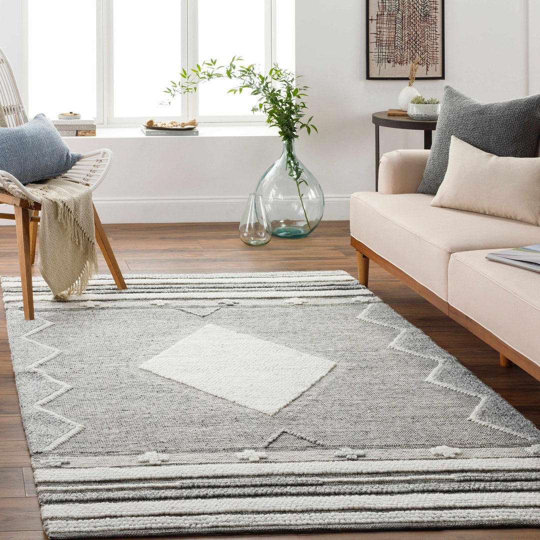 Mcdonald Contemporary Geometrical Gray And Ivory Rug - The Rug Decor
