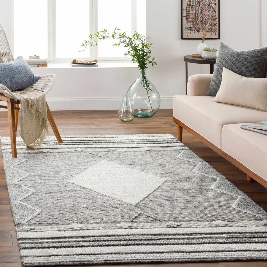 Mcdonald Contemporary Geometrical Gray And Ivory Rug - The Rug Decor