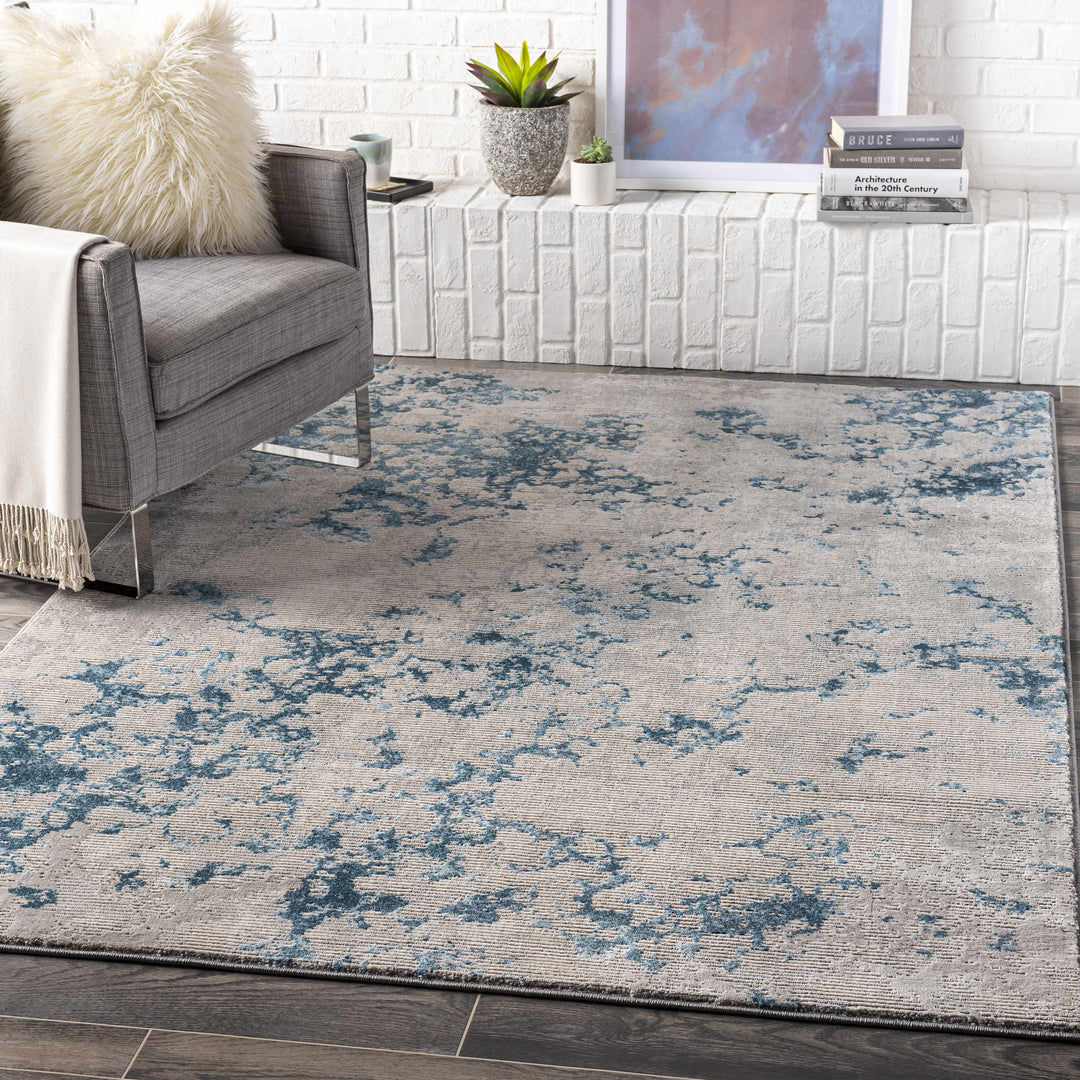 Mechanicsville Blue And Ivory Modern Abstract Design Area Rug