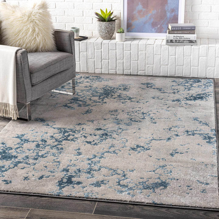 Mechanicsville Blue And Ivory Modern Abstract Design Area Rug