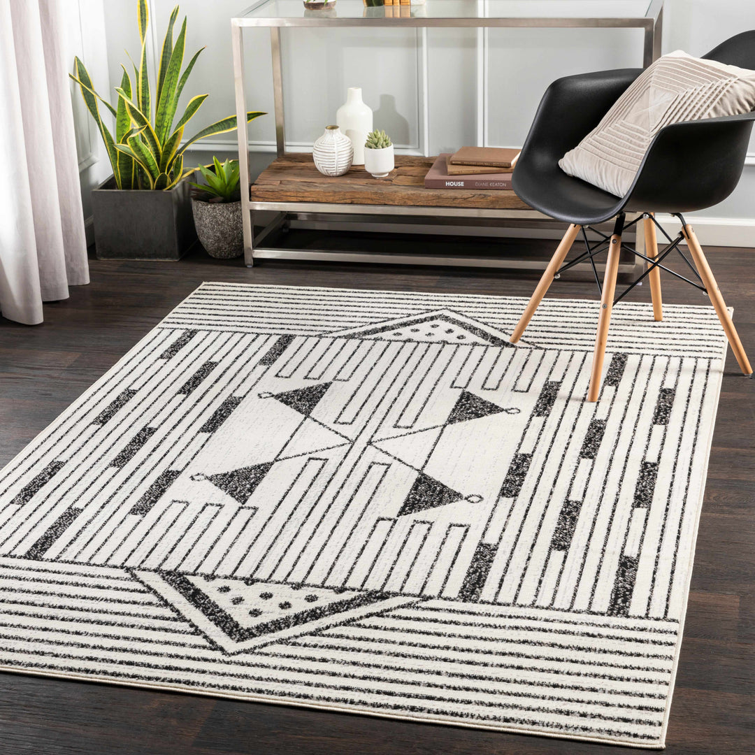Middlemount Modern Geometrical Design Ivory And Black Area Rug