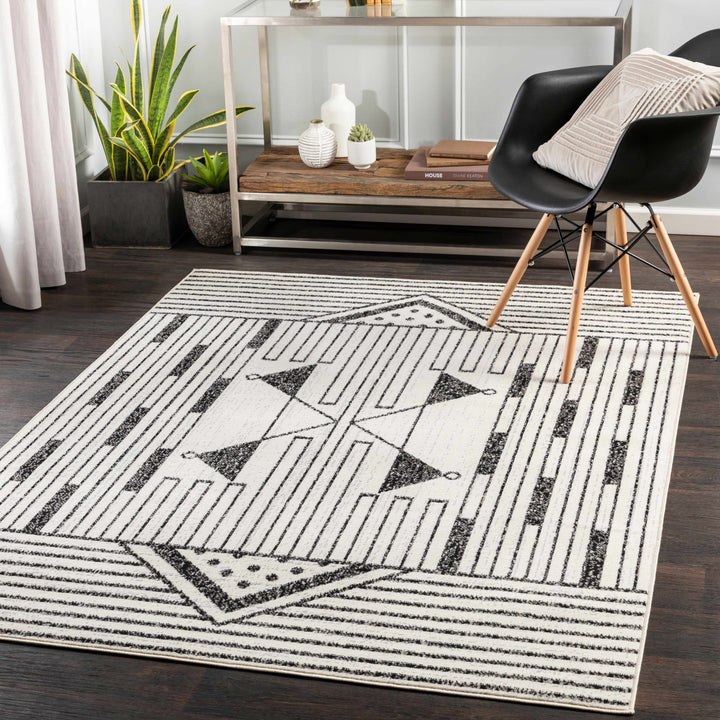 Middlemount Modern Geometrical Design Ivory And Black Area Rug