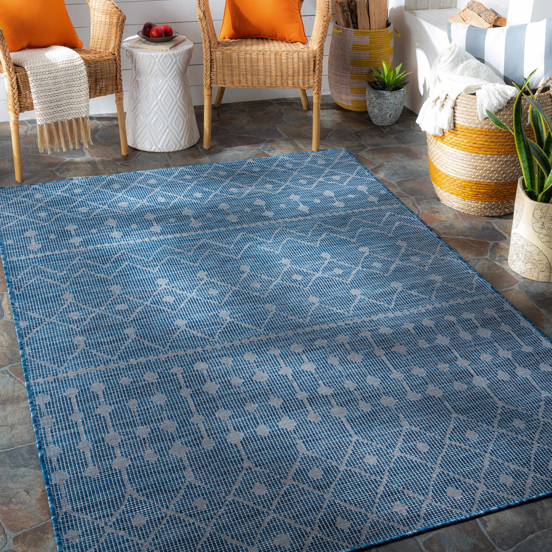 Maddingley Blue Modern Geometrical Design Outdoor Area Rug