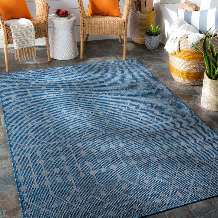 Maddingley Blue Modern Geometrical Design Outdoor Area Rug