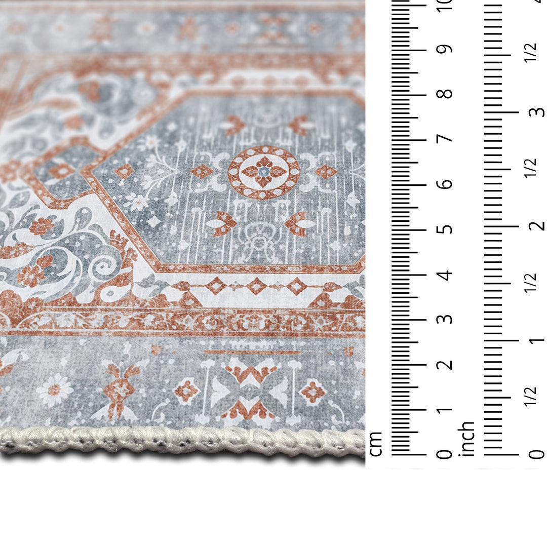 Medallion Design Silver And Rust Machine Washable Cotton Area Rug - The Rug Decor