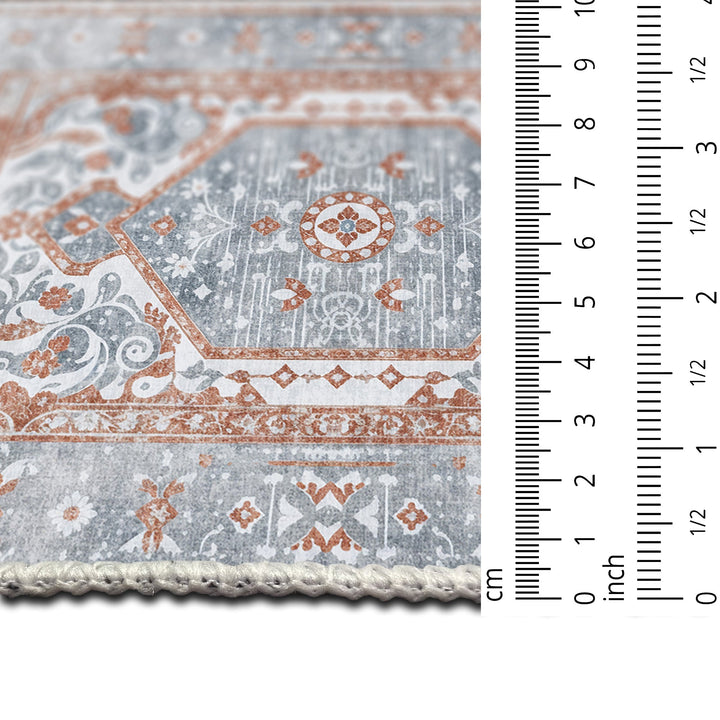 Medallion Design Silver And Rust Machine Washable Cotton Area Rug - The Rug Decor