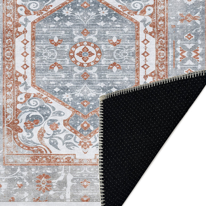 Medallion Design Silver And Rust Machine Washable Cotton Area Rug - The Rug Decor