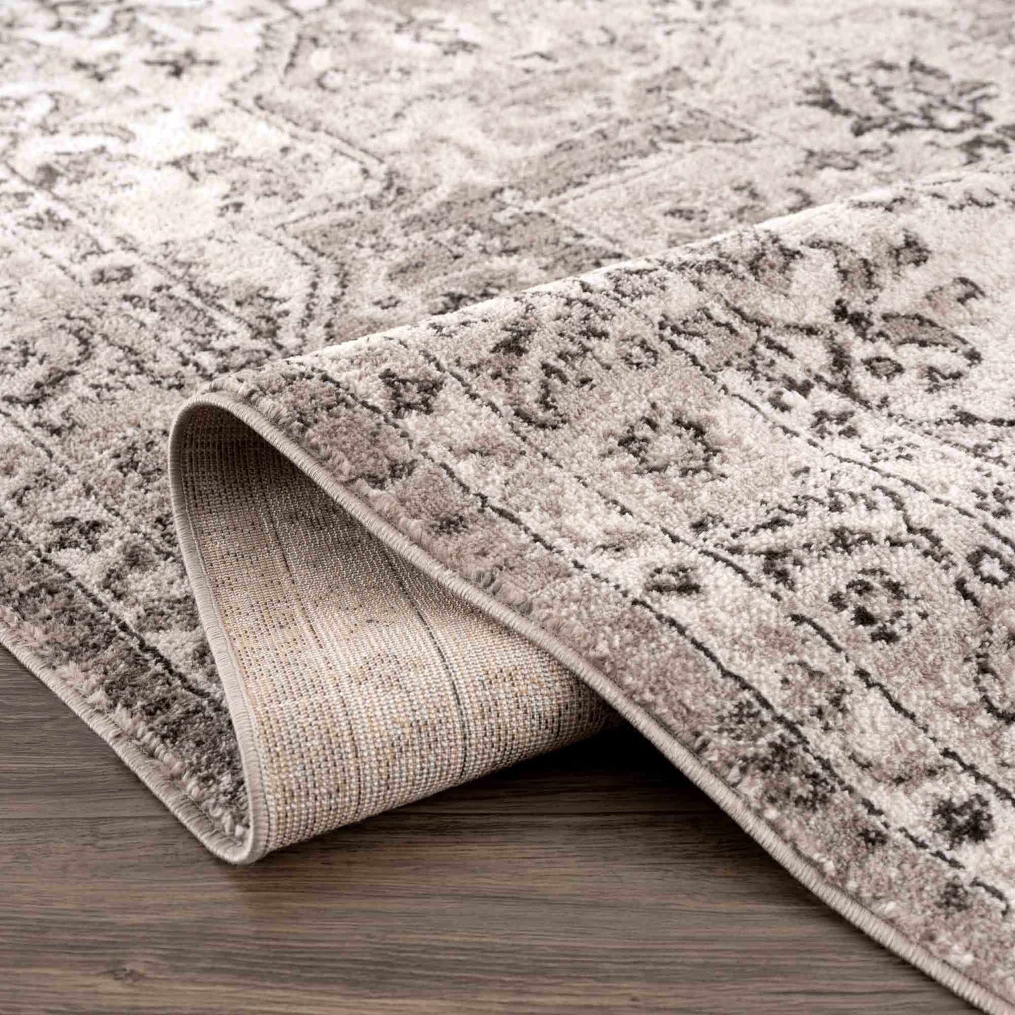 Medallion Light Pink, Ivory and Charcoal Traditional Heriz design Area Rug - The Rug Decor