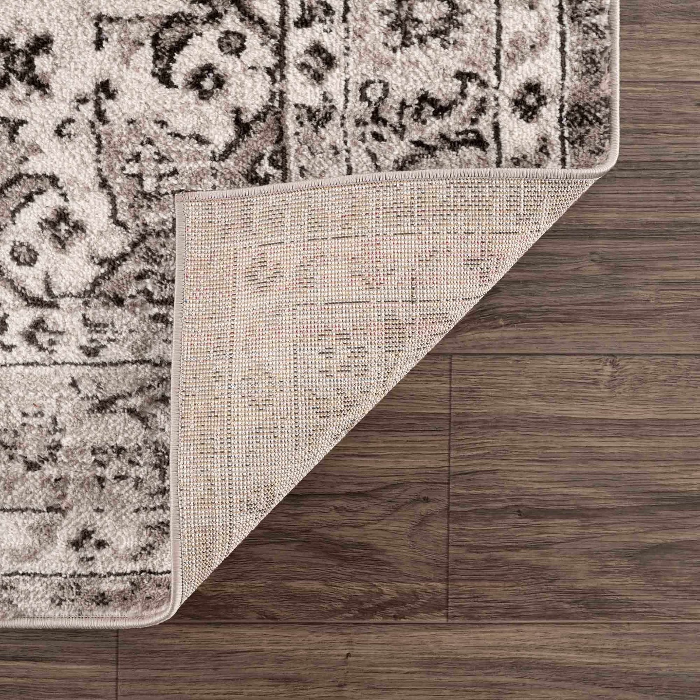 Medallion Light Pink, Ivory and Charcoal Traditional Heriz design Area Rug - The Rug Decor