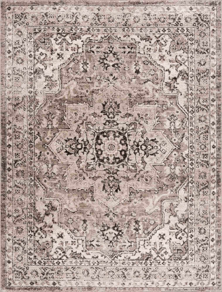 Medallion Light Pink, Ivory and Charcoal Traditional Heriz design Area Rug - The Rug Decor