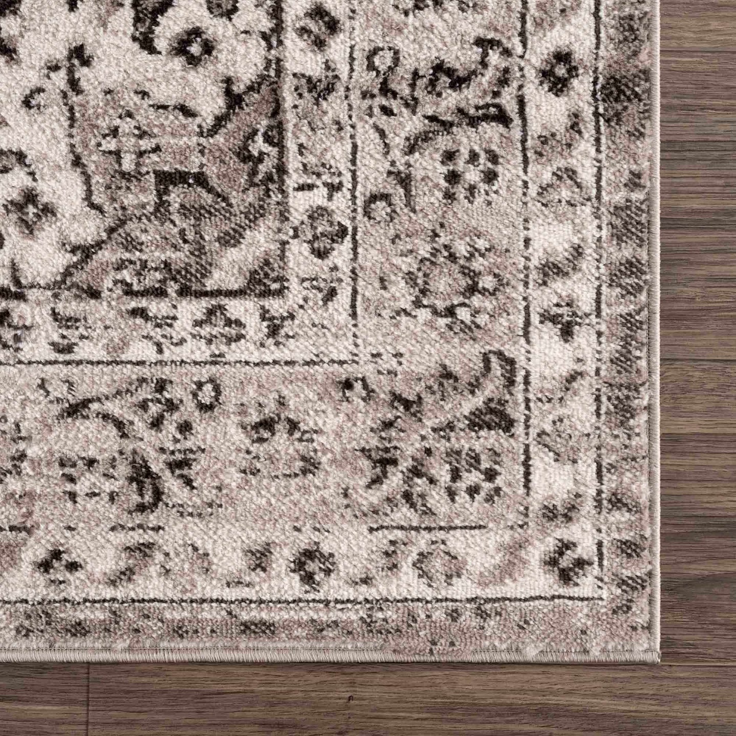Medallion Light Pink, Ivory and Charcoal Traditional Heriz design Area Rug - The Rug Decor