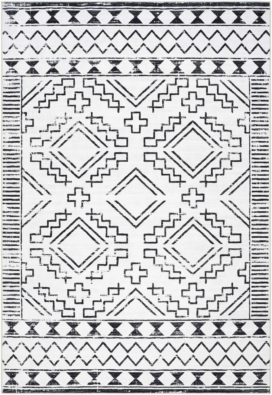Medan Modern Tribal Design Black And White Washable Area Rug - The Rug Decor