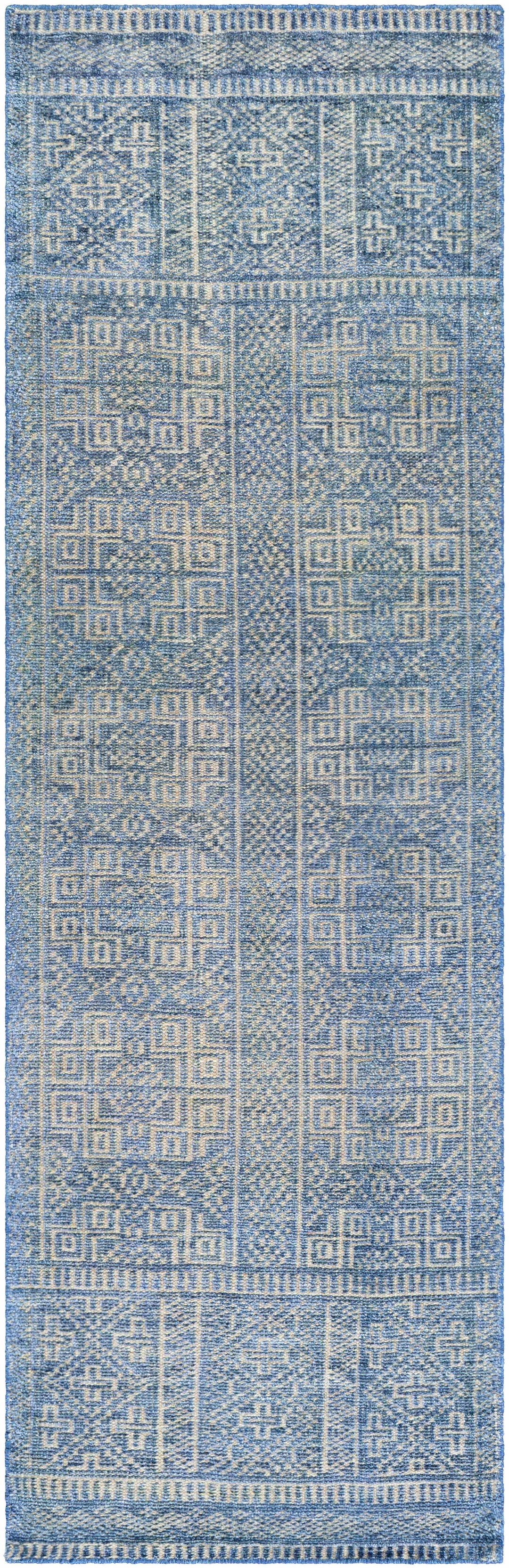 Meigs Traditional Style Blue Hand Knotted Wool Area Rug