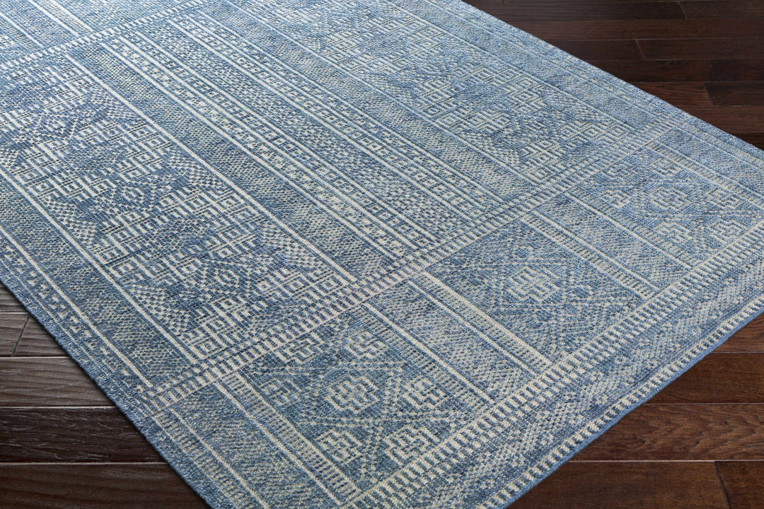 Meigs Traditional Style Blue Hand Knotted Wool Area Rug