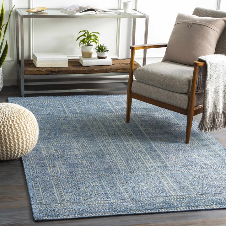 Meigs Traditional Style Blue Hand Knotted Wool Area Rug