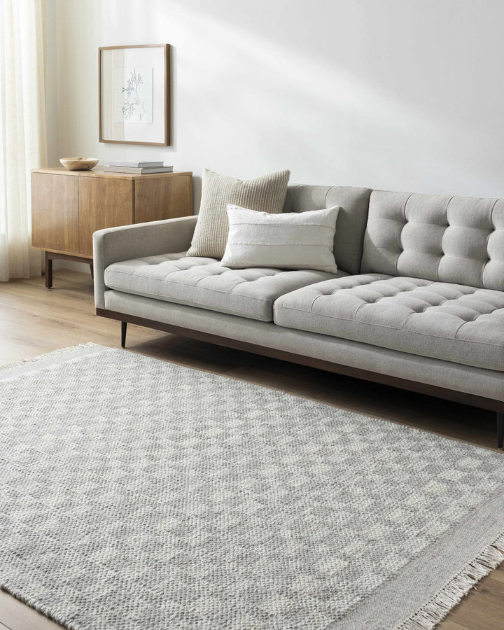 Meira Modern Geometric Design Gray And Ivory Hand Woven Wool Rug - The Rug Decor
