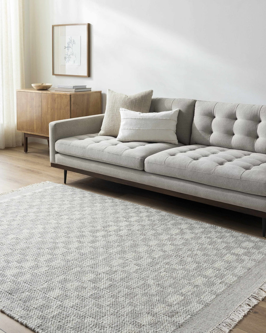 Meira Modern Geometric Design Gray And Ivory Hand Woven Wool Rug - The Rug Decor