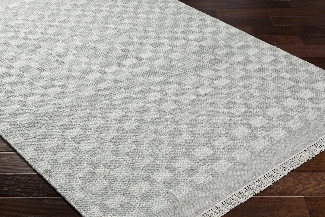 Meira Modern Geometric Design Gray And Ivory Hand Woven Wool Rug - The Rug Decor