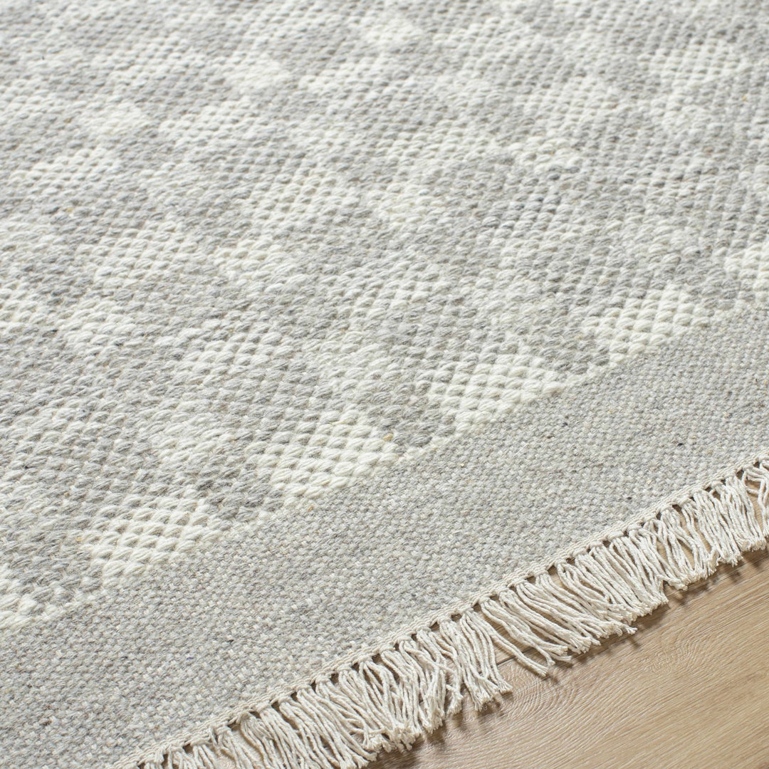 Meira Modern Geometric Design Gray And Ivory Hand Woven Wool Rug - The Rug Decor