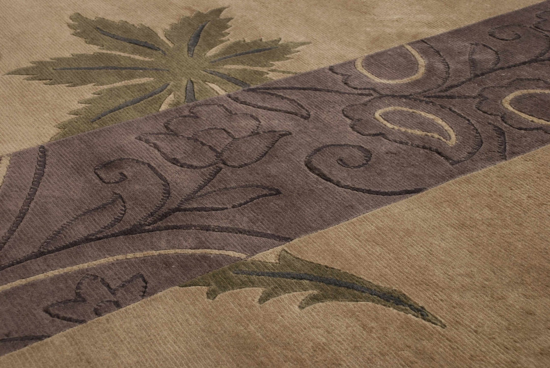 Melcroft Modern Floral Design Brown Hand Knotted Area Rug - The Rug Decor