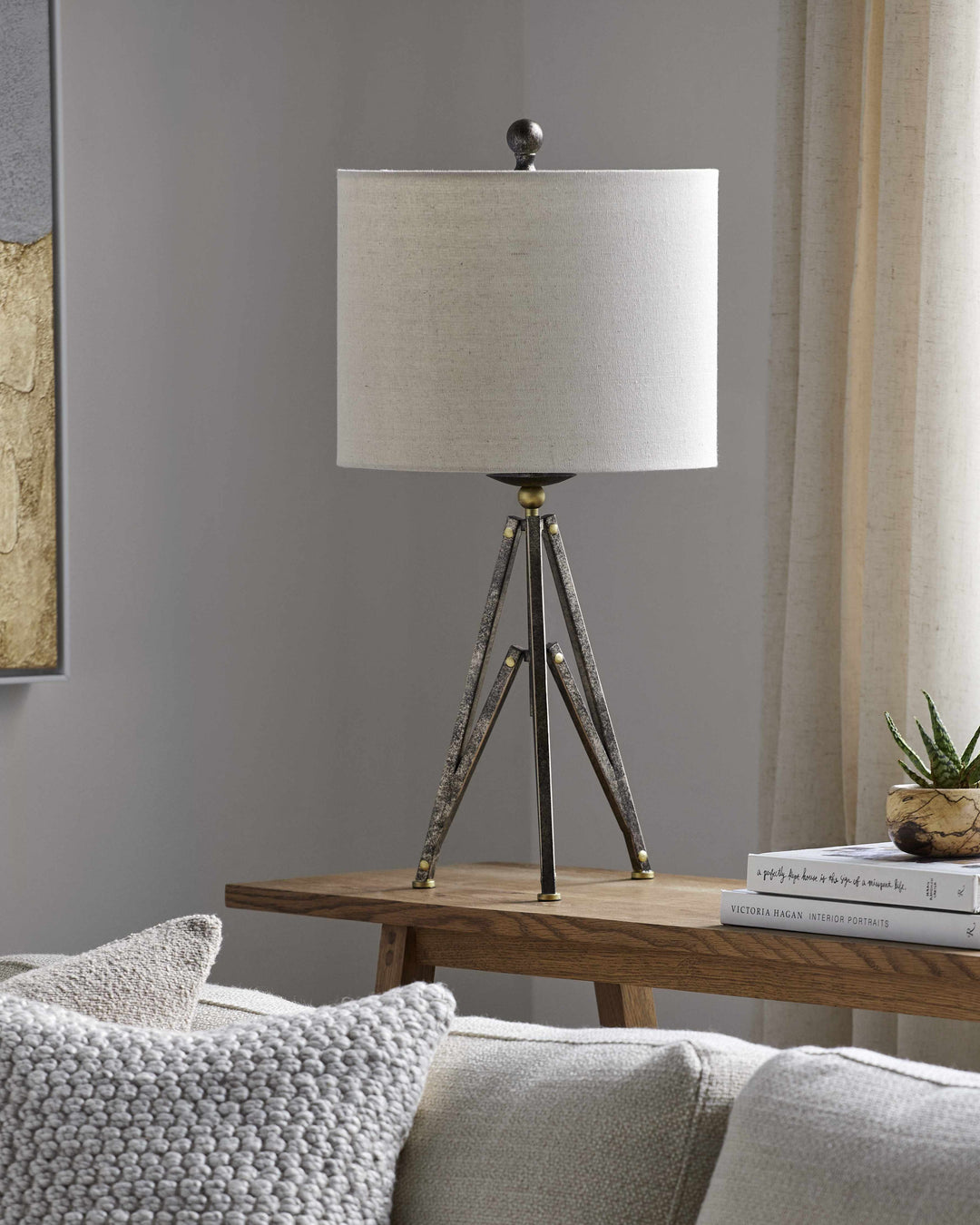 Melita Traditional Table Lamp – Bronze Iron Base & Linen Shade