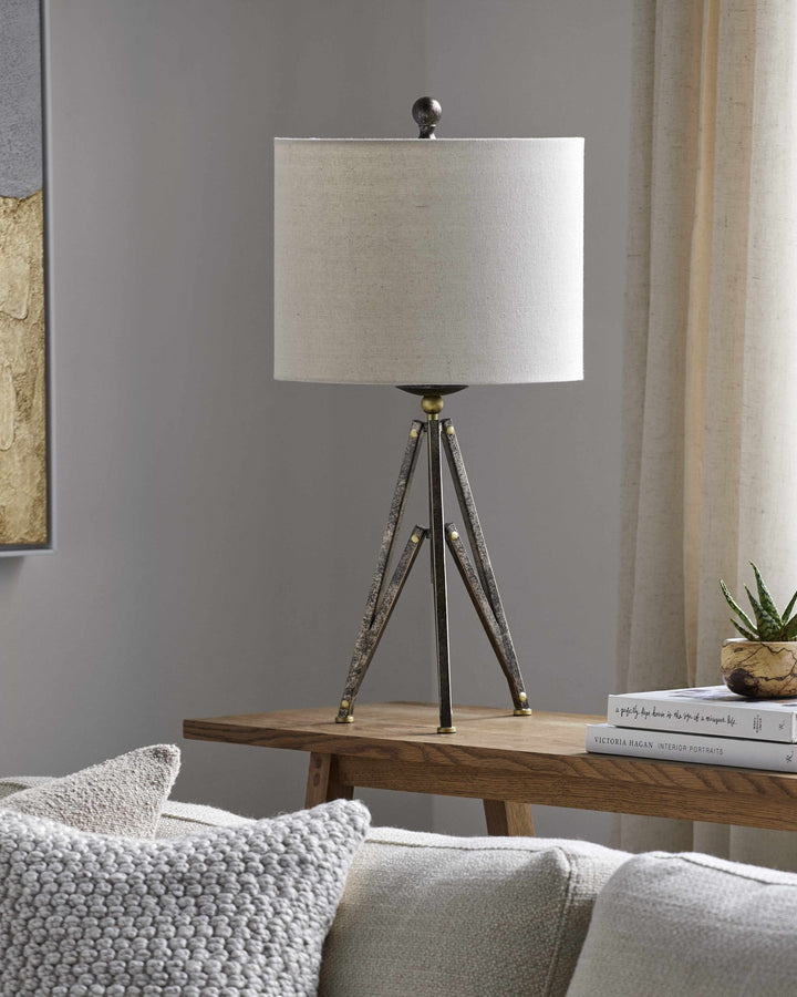 Melita Traditional Table Lamp – Bronze Iron Base & Linen Shade