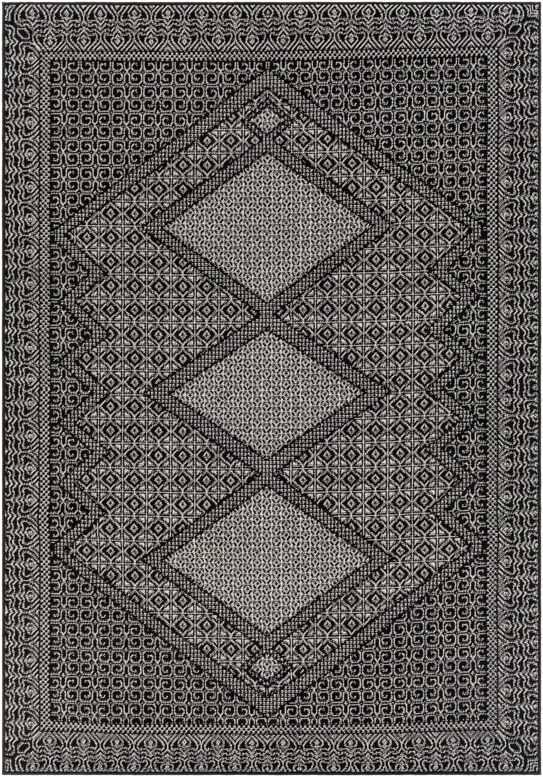 Merkez Modern Geometrical Design Black Area Rug