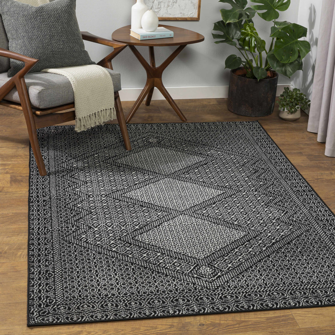 Merkez Modern Geometrical Design Black Area Rug