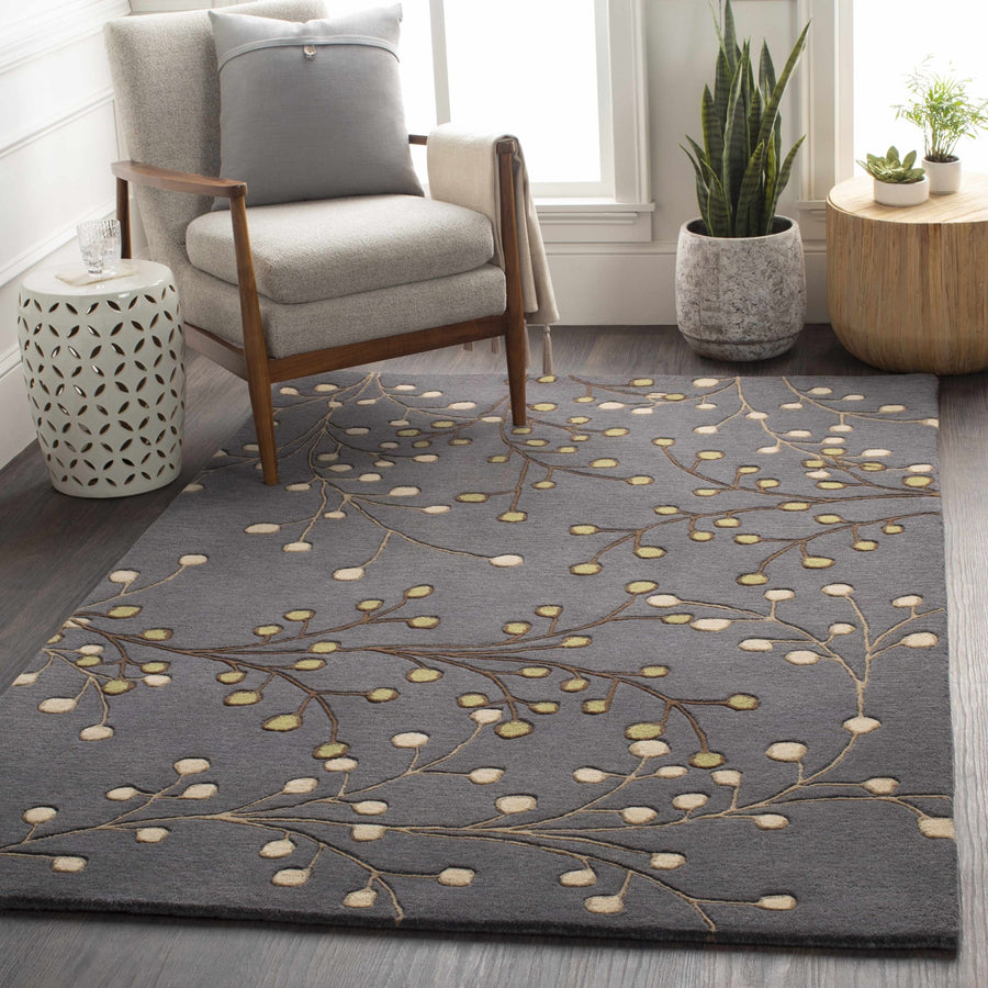 Merriam Modern Botanical Gray And Brown Wool Rug - The Rug Decor