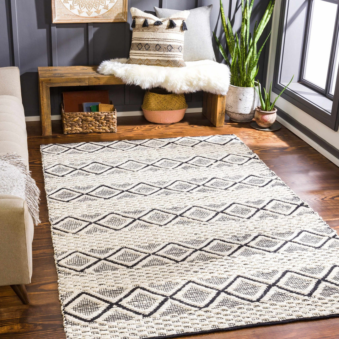 Mescal Ivory And Black Modern Geometrical Design Hand Woven Area Rug - The Rug Decor