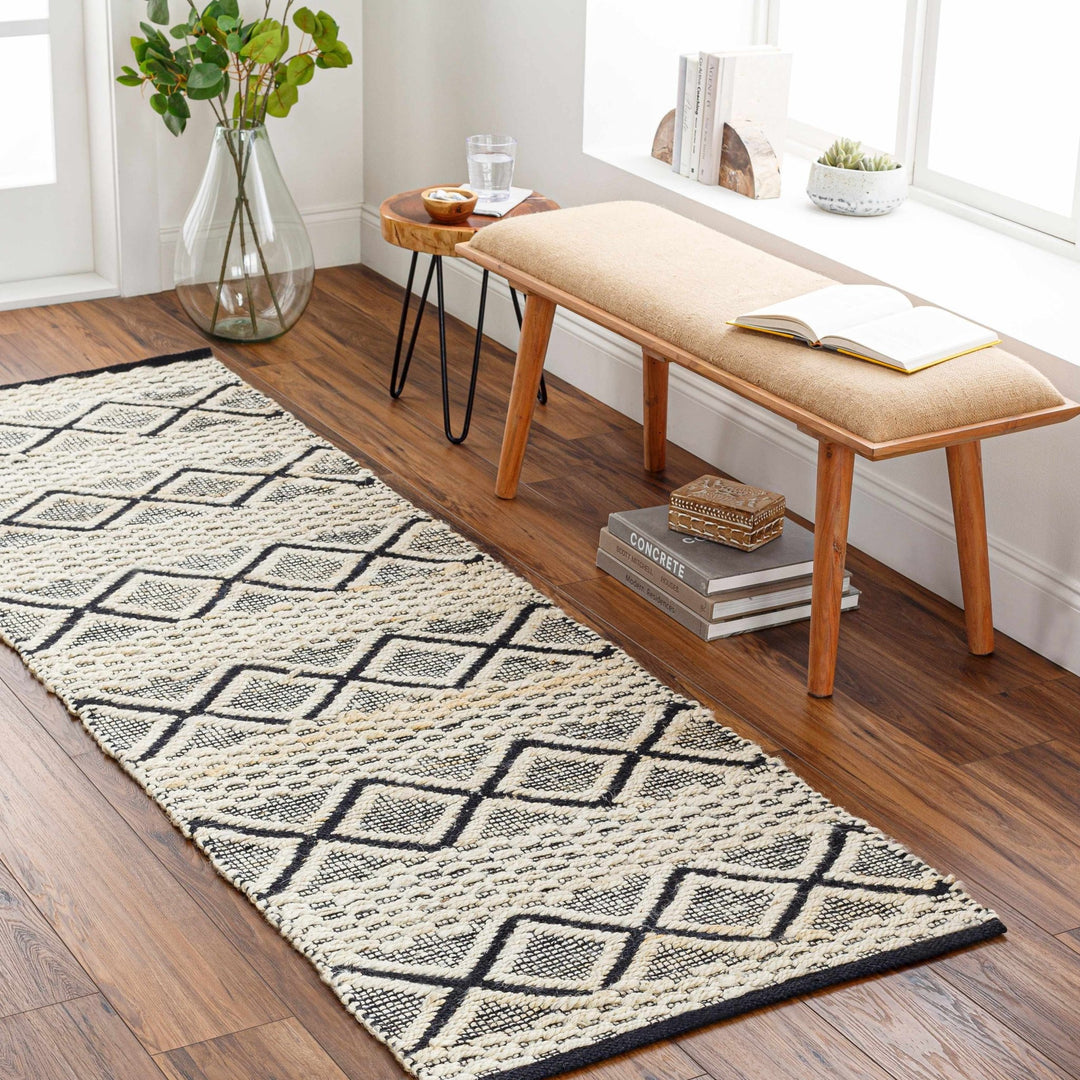 Mescal Ivory And Black Modern Geometrical Design Hand Woven Area Rug - The Rug Decor