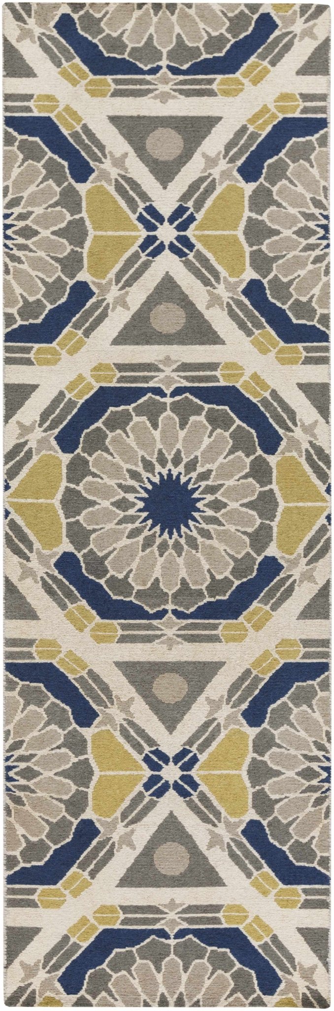 Mesena Tribal Design Ivory And Blue Hand Knotted Wool Rug - The Rug Decor