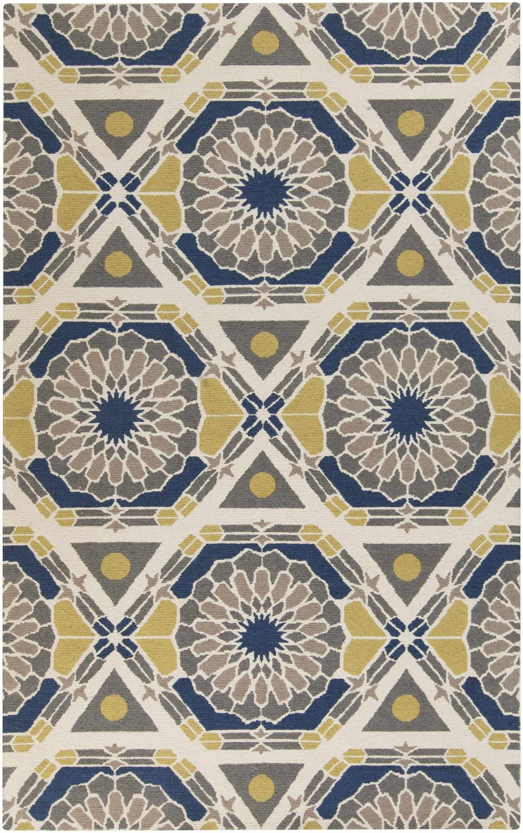 Mesena Tribal Design Ivory And Blue Hand Knotted Wool Rug - The Rug Decor