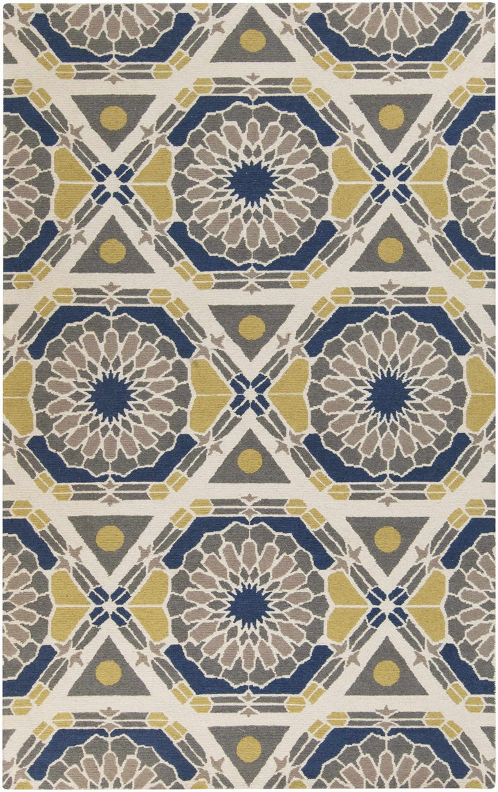 Mesena Tribal Design Ivory And Blue Hand Knotted Wool Rug - The Rug Decor