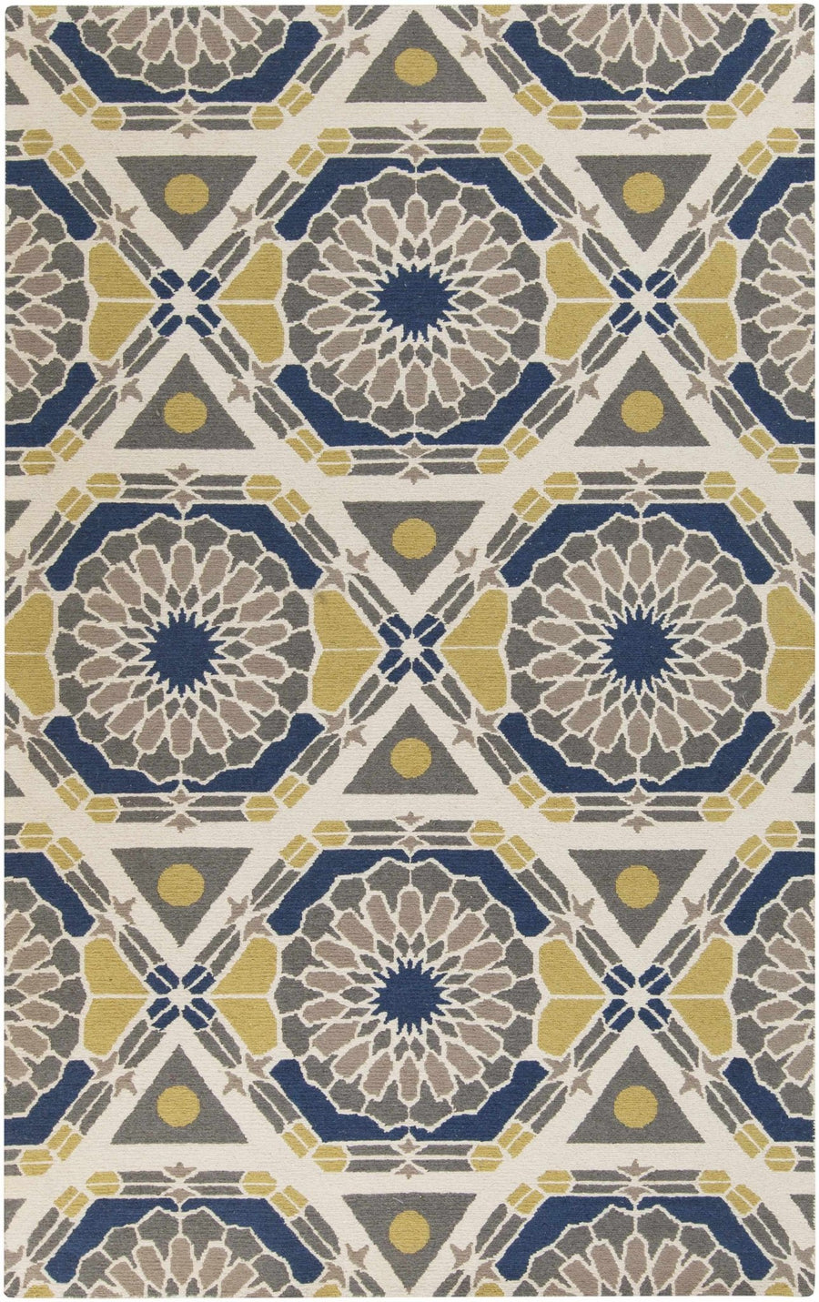 Mesena Tribal Design Ivory And Blue Hand Knotted Wool Rug - The Rug Decor