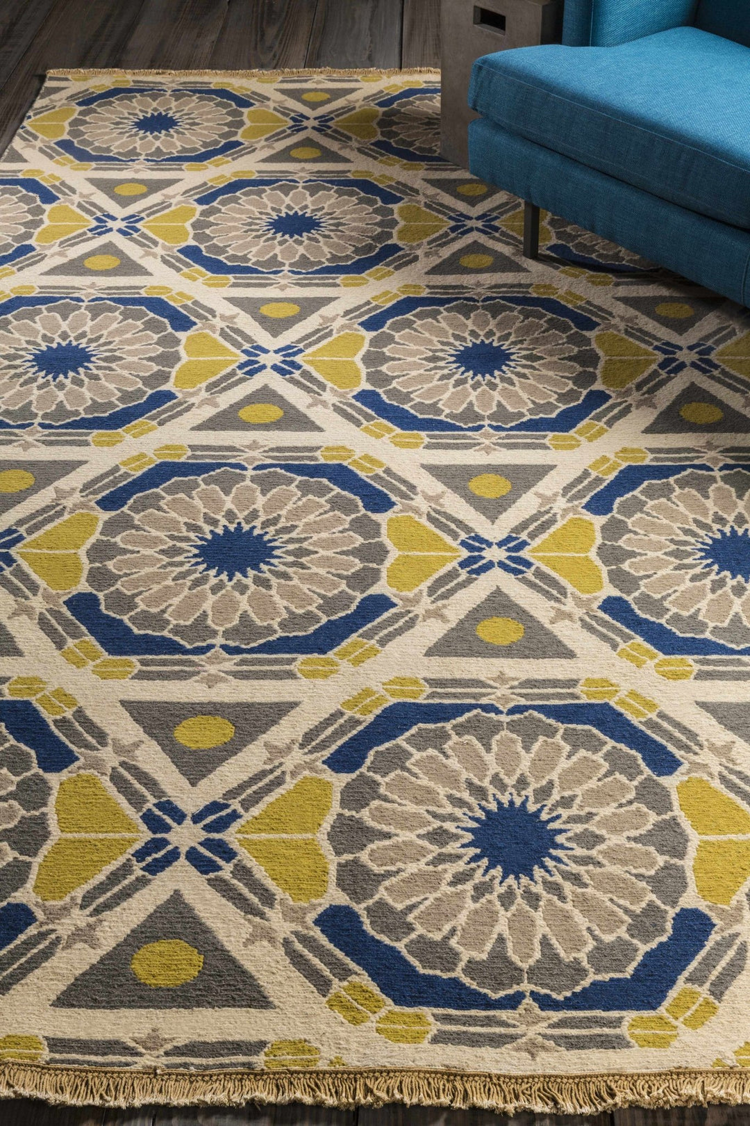 Mesena Tribal Design Ivory And Blue Hand Knotted Wool Rug - The Rug Decor